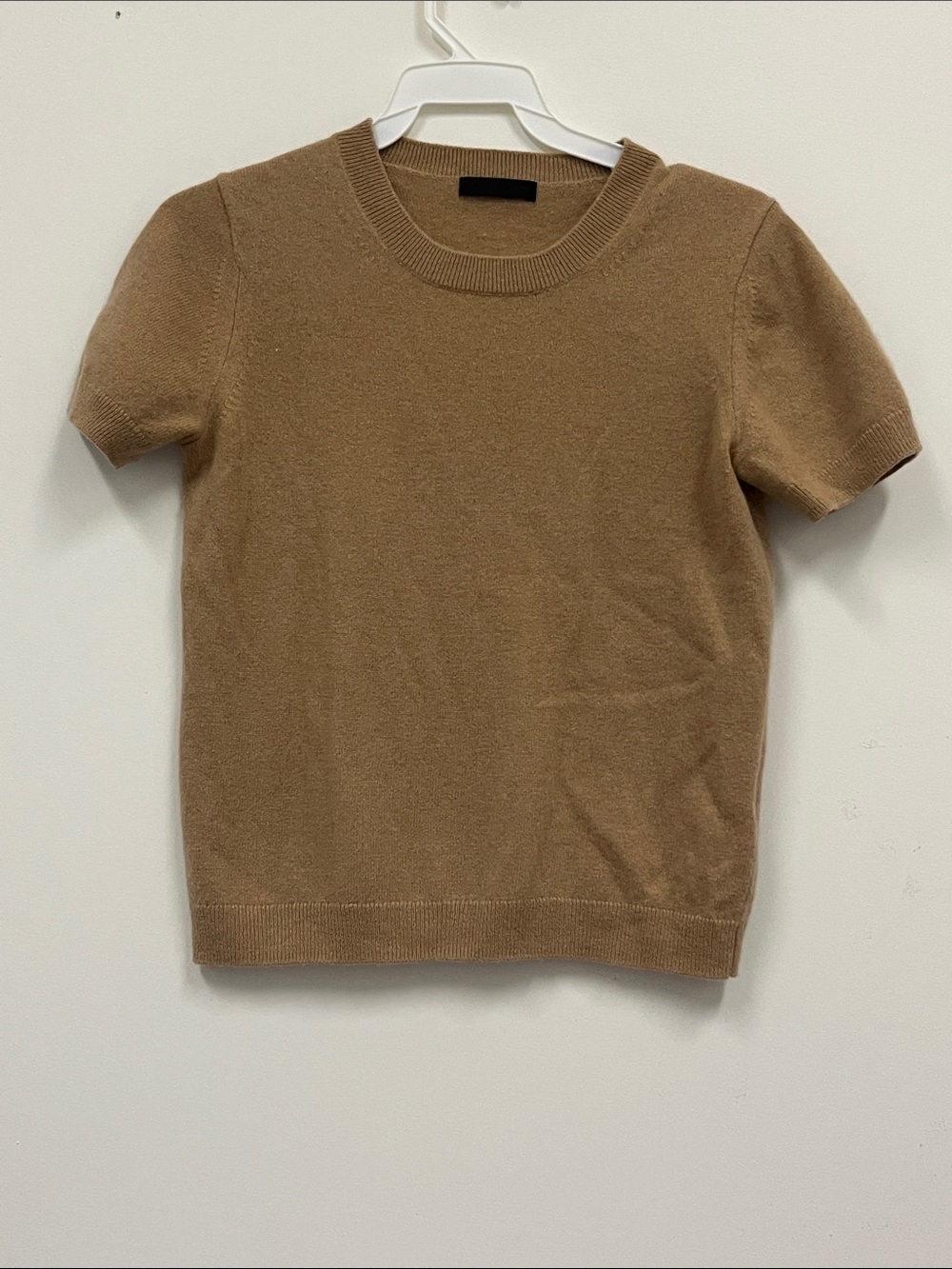 Quince 100% cashmere Short-Sleeve Knit Top in Camel Brown size S